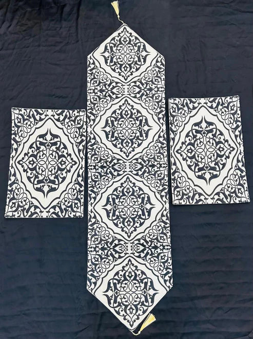 Printed Black & White 3pc Runner Set