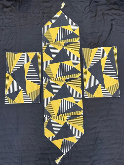 Printed Black & Yellow 3pc Runner Set