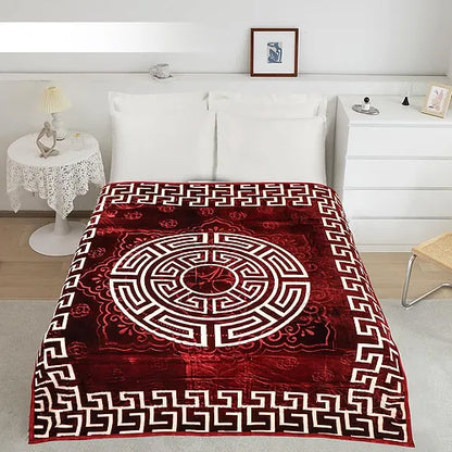 Black Rose 2-Ply Double Bed Blanket-Versace-Maroon